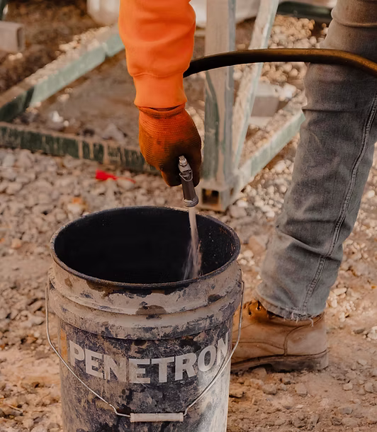 Concrete pouring bucket in use